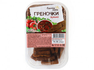 Дикий лосось с рубленным мясом кальмара (соломка): Сурские гренки с Аджикой (100 гр)
